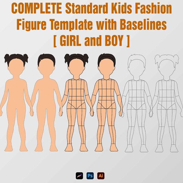 Kid Fashion Croquis: Complete Templates for Girls & Boys with Body Contours, 5-Head Figures - Easy Fashion Illustration