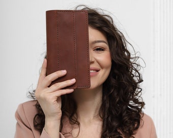 Portefeuille personnalisé, portefeuille femme en cuir minimaliste, enveloppe d'argent en cuir, pochette en cuir, portefeuille gravé, portefeuille long en cuir mince