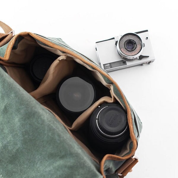 Grüne Gewachst Canvas Kameratasche, Feuchtigkeitsbeständige Kamera Objektiv tasche, abnehmbare Trennwände, Leder Canvas Tasche für Kamera, Tasche für Fotografen