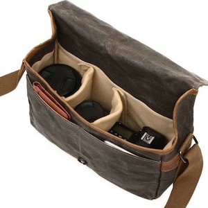 Waxed canvas camera bag, Personalized messenger bag, Camera purse, Crossbody camera bag, Camera lens bag, Small camera bag, Christmas gift