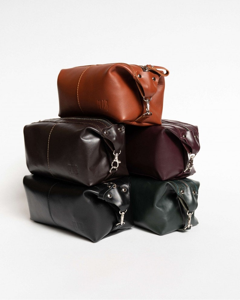 Brown Leather Shaving bag, Mens Toiletry bag, Leather dopp kit,
