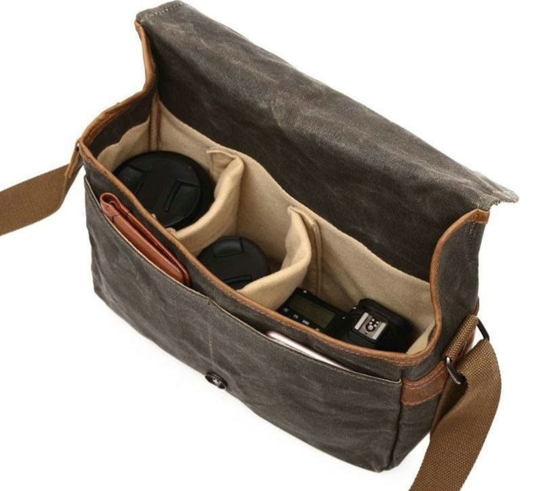 Waxed Canvas Camera Bag, Personalized Messenger Bag, Camera Purse