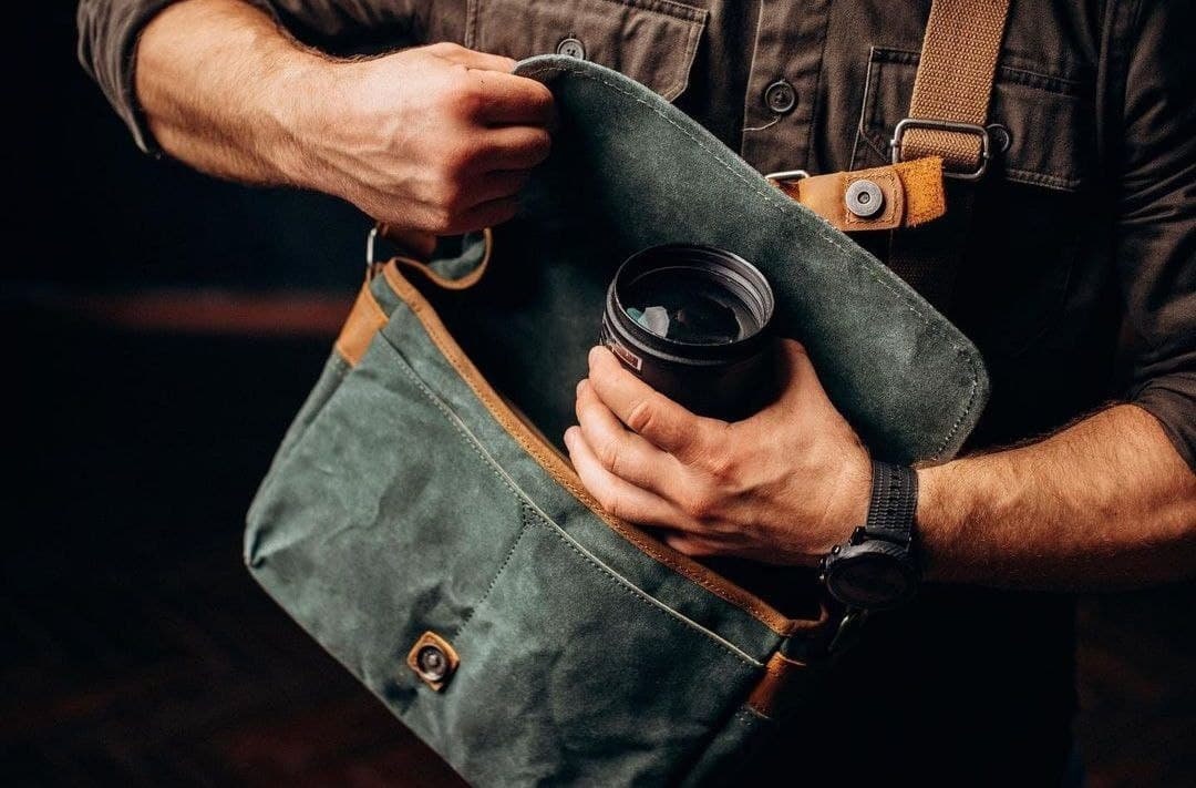 Crossbody Camera Bag, Camera Lens Bag, Waxed Canvas Camera Bag, Personalized Messenger Bag