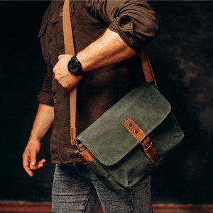 Gewachste Canvas Kameratasche, Messenger-Tasche, Kameratasche, Crossbody-Kameratasche, Kamera-Objektivtasche, kleine Kameratasche, Weihnachtsgeschenk Bild 4