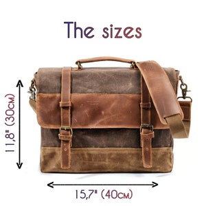 Gewachste Canvas Aktentasche, Leder Umhängetasche, Canvas Schultertasche Männer, personalisierte Laptoptasche 16 , Canvas Leder Umhängetasche Frauen, Handtasche Bild 10