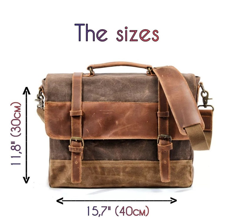 Gewachste Canvas Aktentasche, Leder Umhängetasche, Canvas Schultertasche Männer, personalisierte Laptoptasche 16 , Canvas Leder Umhängetasche Frauen, Handtasche Bild 10