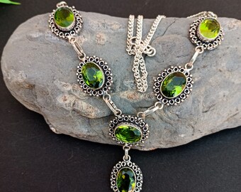 Beautiful Peridot necklace ,green gemstone necklace , handmade necklace,925 sterling silver necklace,gift for her.gift for Mom.