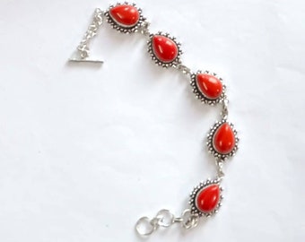 Bracelet En Corail Rouge Naturel D'Italie - Réglable, Pierre Unique 58 Carats - Bijou Artisanal Unisexe