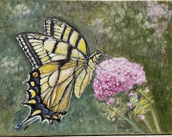 Swallowtail Butterfly Wall Art Original Oil Painting 16 X 12 in