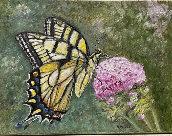 Swallowtail Butterfly Wall Art Original Oil Painting 16 X 12 in