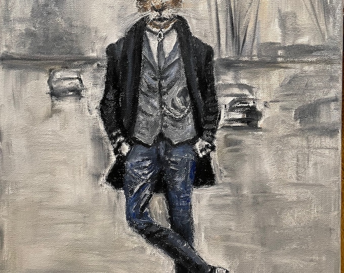 Gentleman Hare Dandy Rabbit Wall Art Original Oil Painting 11"x14"