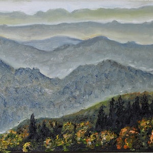 Vue des montagnes Automne Art mural Décor mural Empâtement Peinture à l’huile originale 9x12 en