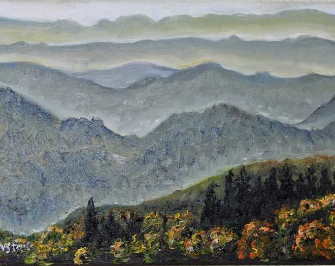 View of Mountains Autumn Wall Art Wall Décor Impasto Original Oil Painting 9x12 in