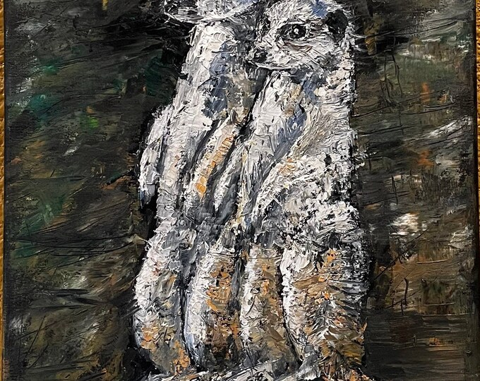 Meerkats Suricates Impasto Wall Art Original Oil Painting 12 x 16 in