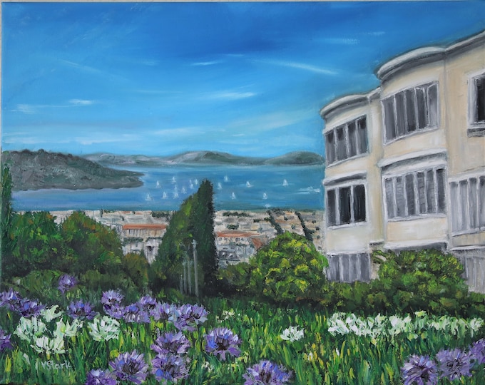 San Francisco California Pacific Hills View Wall Art Original Oil Painting 16 x 20 in