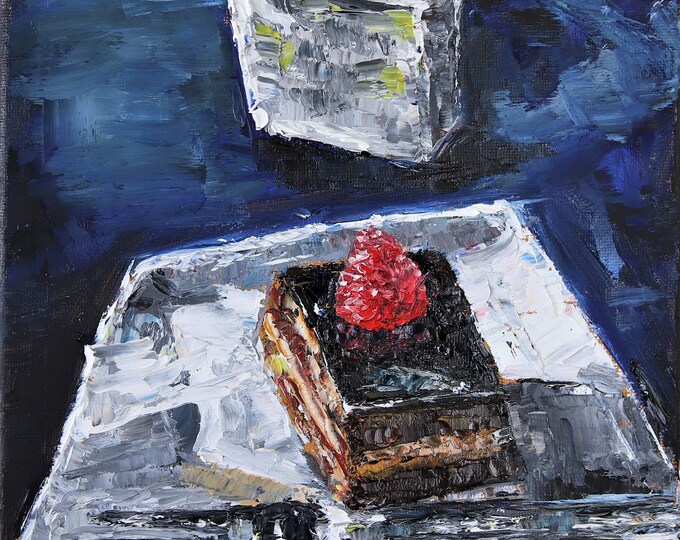 Pastry Chocolate Pastry Impasto Wall Art Original Oil Painting 8x10 in