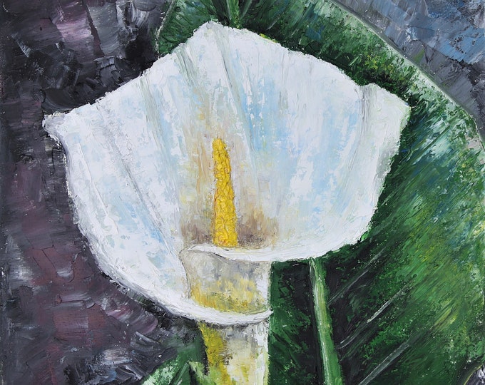 White Calla Lily Flower Wall Art Wall Décor Original Oil Painting 16 x 20 in