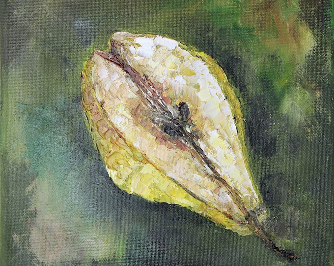 Pear Cut Wall Art Wall Decor Impasto Original Oil Painting 8x8 in