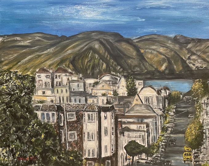 San Francisco Richmond District Urban View Wall Art Original Oil Painting 20 x 16 in
