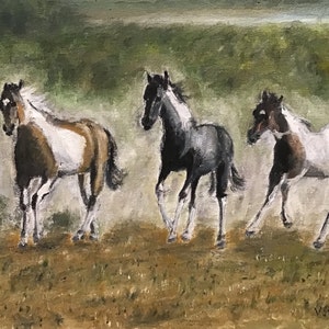 Running Horses Wall Art Originele Olieverfschilderij 11 x 14 in