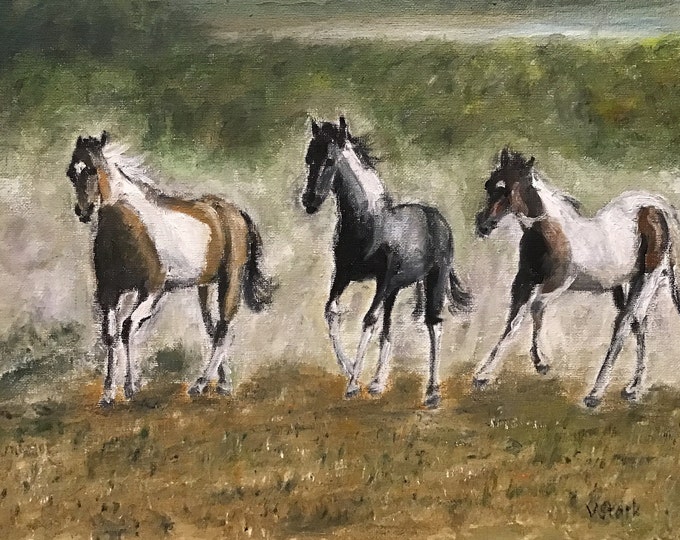 Running Horses Wall Art Original Oil Painting 11 x 14 in