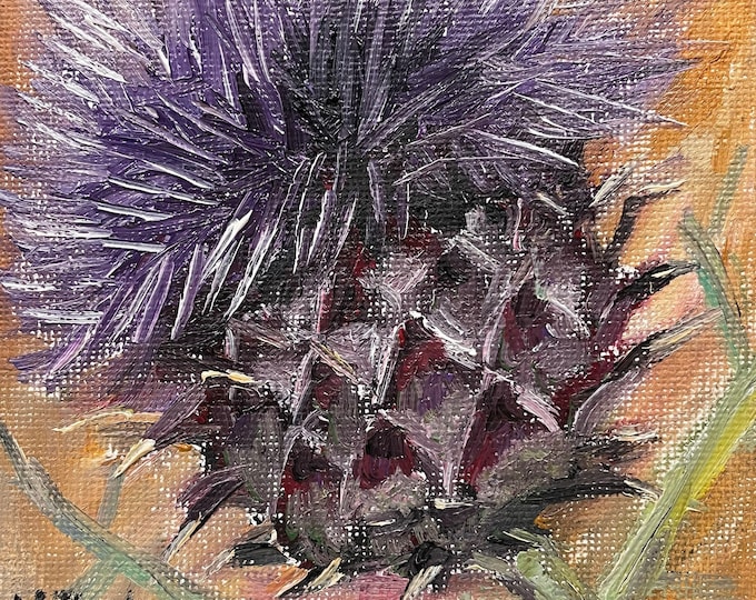 Burdock Flower Small Painting Wall Art Wall Décor Original Oil Painting 4x4 in