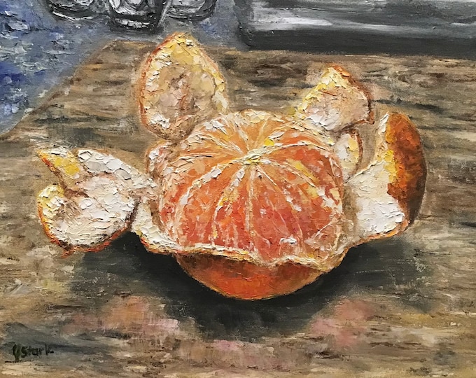 Orange Fruit Tangerine Still Life Impasto Wall Art Original Oil Painting 11 x 14 in