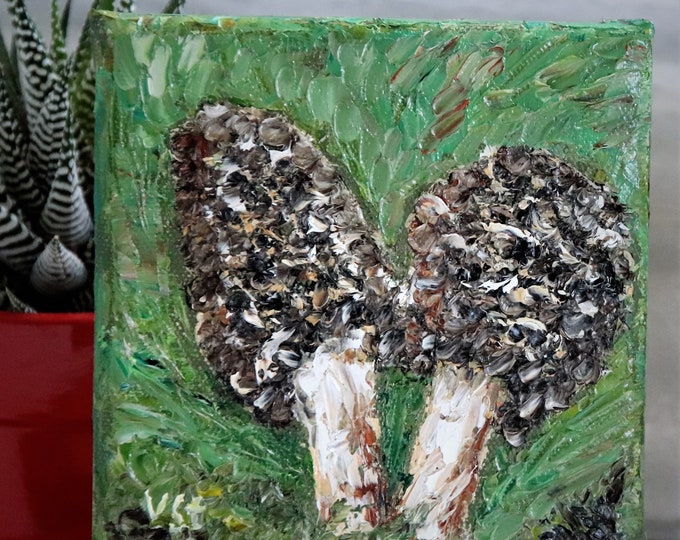 Morel Mushrooms Small Painting Wall Art Wall Decor Original Oil Painting 5x5 in