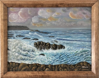 California Seascape Wall Art Wall Decor Original Oil Painting 17 x 21 in