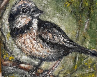 Woodland Songbird Gray Bird Original Oil Painting Wall Art 5"x5"