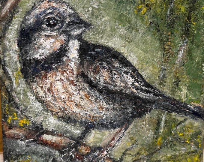 Woodland Songbird Gray Bird Original Oil Painting Wall Art 5"x5"