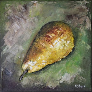 Een peer wall art wanddecoratie impasto origineel olieverfschilderij 8x8 in