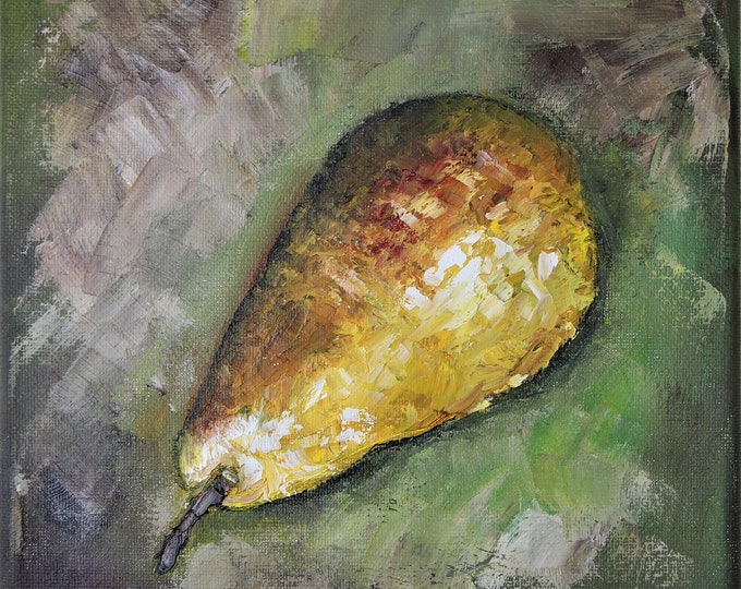 A Pear Wall Art Wall Decor Impasto Original Oil Painting 8x8 in