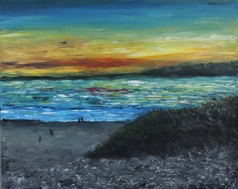 Carmel-by-the-Sea California Seascape Sunset Wall Art Original Oil Painting 16x20 in