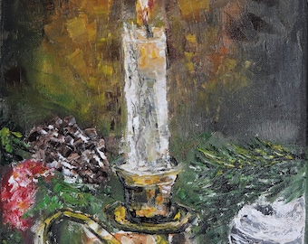 Christmas Candle Wall Art Wall Decor Original Oil Painting 9x12 in