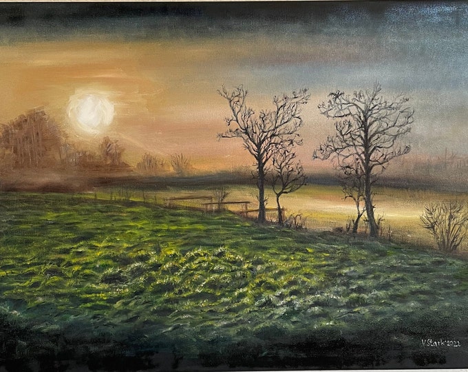 Foggy Landscape Autumn Wall Art Original Oil Painting 18 x 24 in