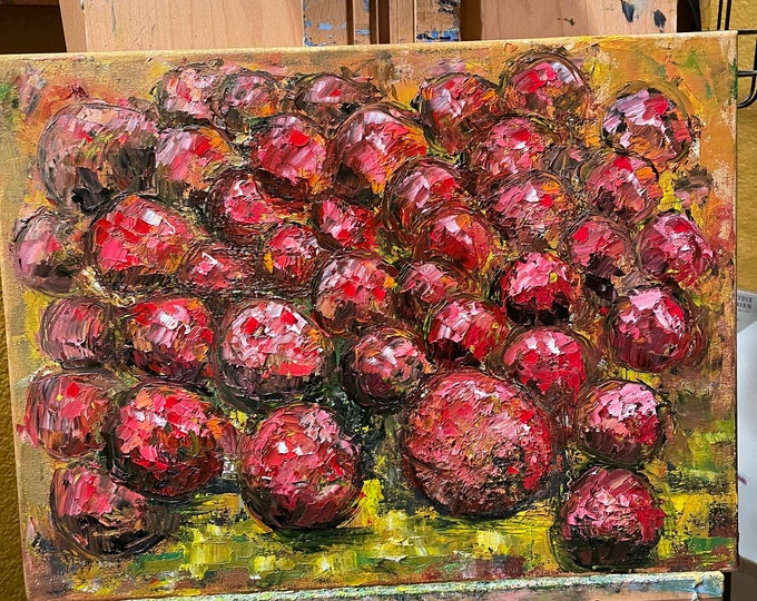 Red Spheres Abstract Original Oil Painting 12 x 16 in