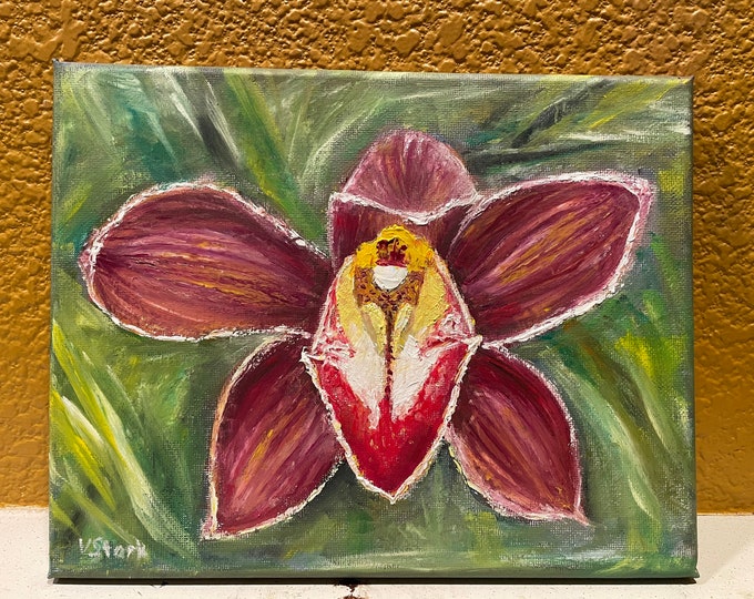 Red Orchid Flower Wall Art Original Oil Painting 8 X 10 in