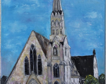 Napa California Church Chapel Wall Art Wall Decor Original Oil Painting 12 x 16 in