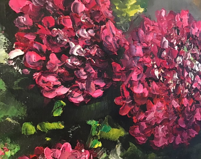 Hydrangea Flower Impasto Original Oil Painting 11 x 14 in