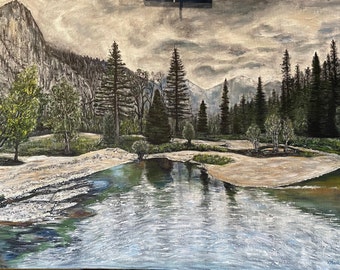 Yosemite Valley Wall Art Original Oil Painting 36" x 24"