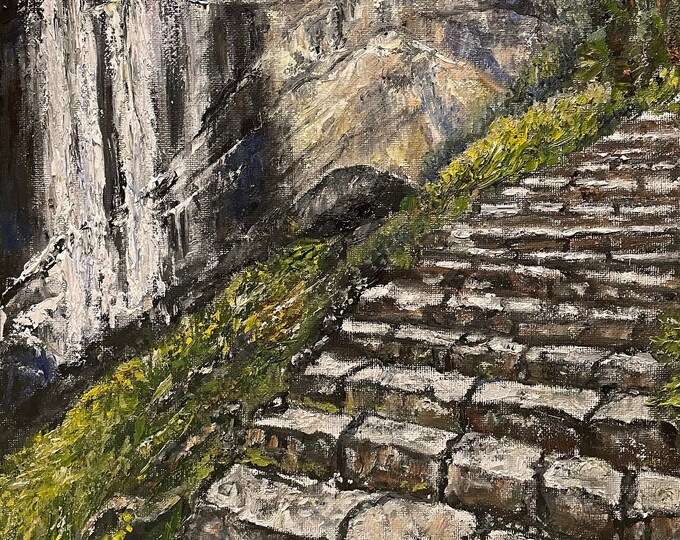 Yosemite Valley Waterfall Stairway to Heaven Wall Art Original Oil Painting 11"x14"