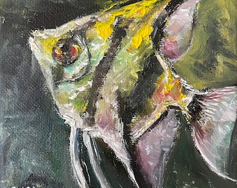Yellow Fish Small Painting Wall Art Original Oil Painting 5 x 5 in