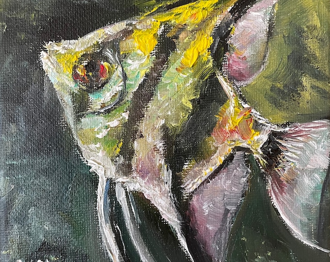 Yellow Fish Small Painting Wall Art Original Oil Painting 5 x 5 in