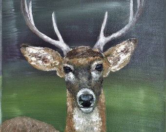 Deer Wild Animal Wall Art Original Oil Painting 11 x 14 in