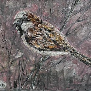 House Sparrow Original Oil Painting Wall Art 8 X 10 in