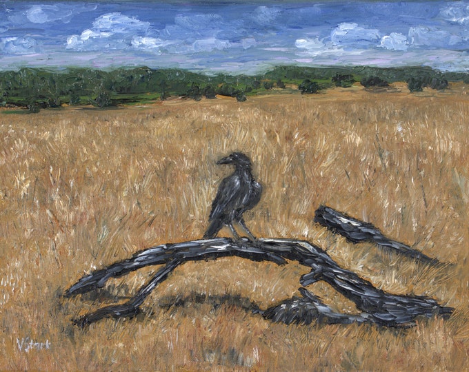 Napa California Alston Park Crow Raven Wall Art Original Oil Painting 11x14 in