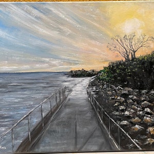 Alameda California Bay Sunset Seascape Wall Art Original Oil Painting 16 x 20 in
