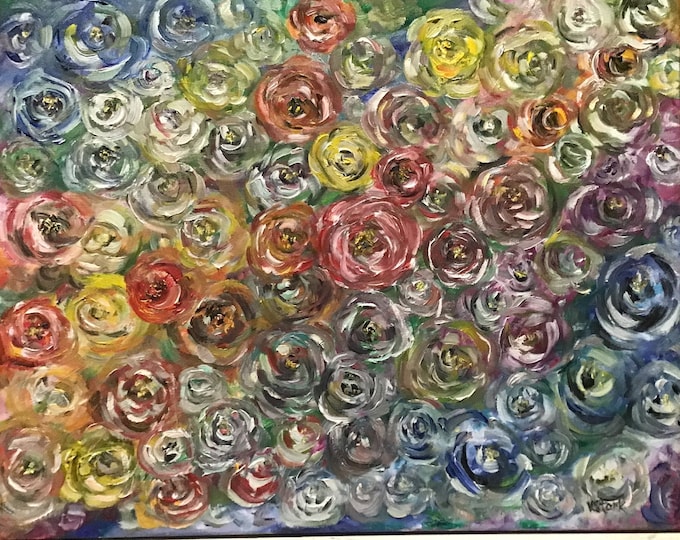 Abstract Flowers Roses Wall Art Colorful Original Oil Painting 16 x 20 in