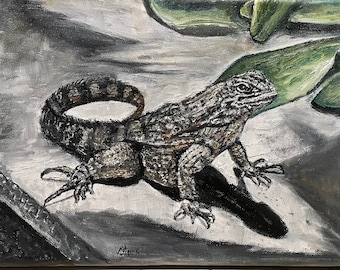 Caiman Lizard Wall Art Original Oil Painting 12"X9"